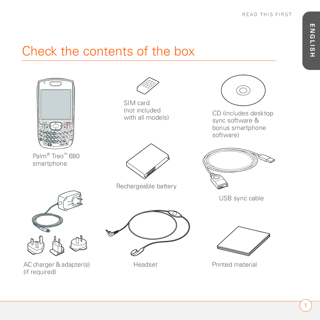 Palm 680 manual Check the contents of the box 