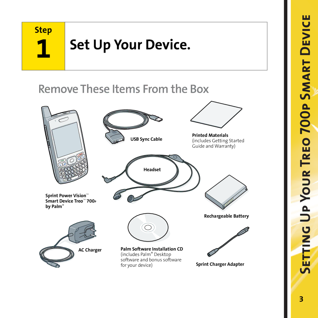 Palm 700P manual Set Up Your Device, Remove These Items From the Box 