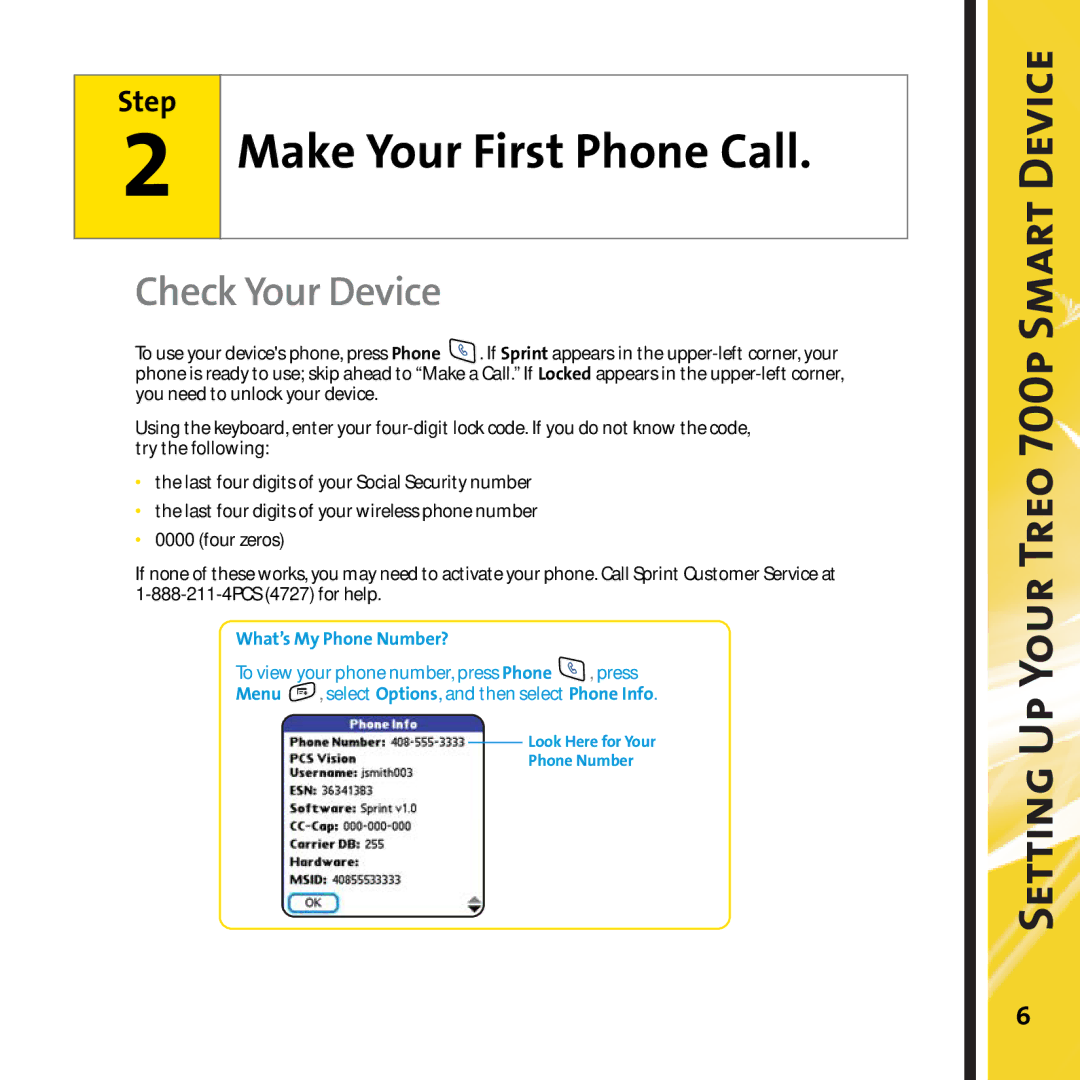Palm 700P manual Make Your First Phone Call, Check Your Device 