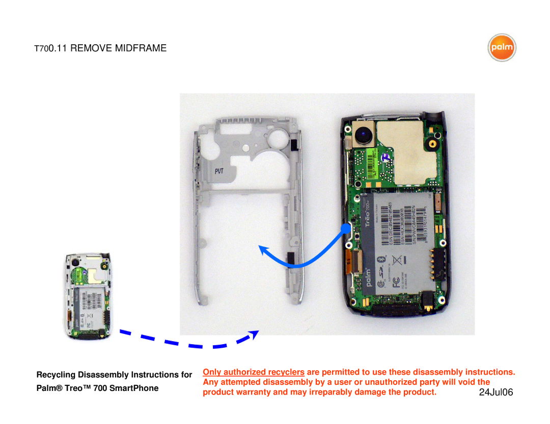 Palm 700P warranty T700.11 Remove Midframe 