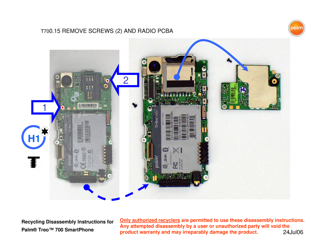 Palm 700P warranty T700.15 Remove Screws 2 and Radio Pcba 