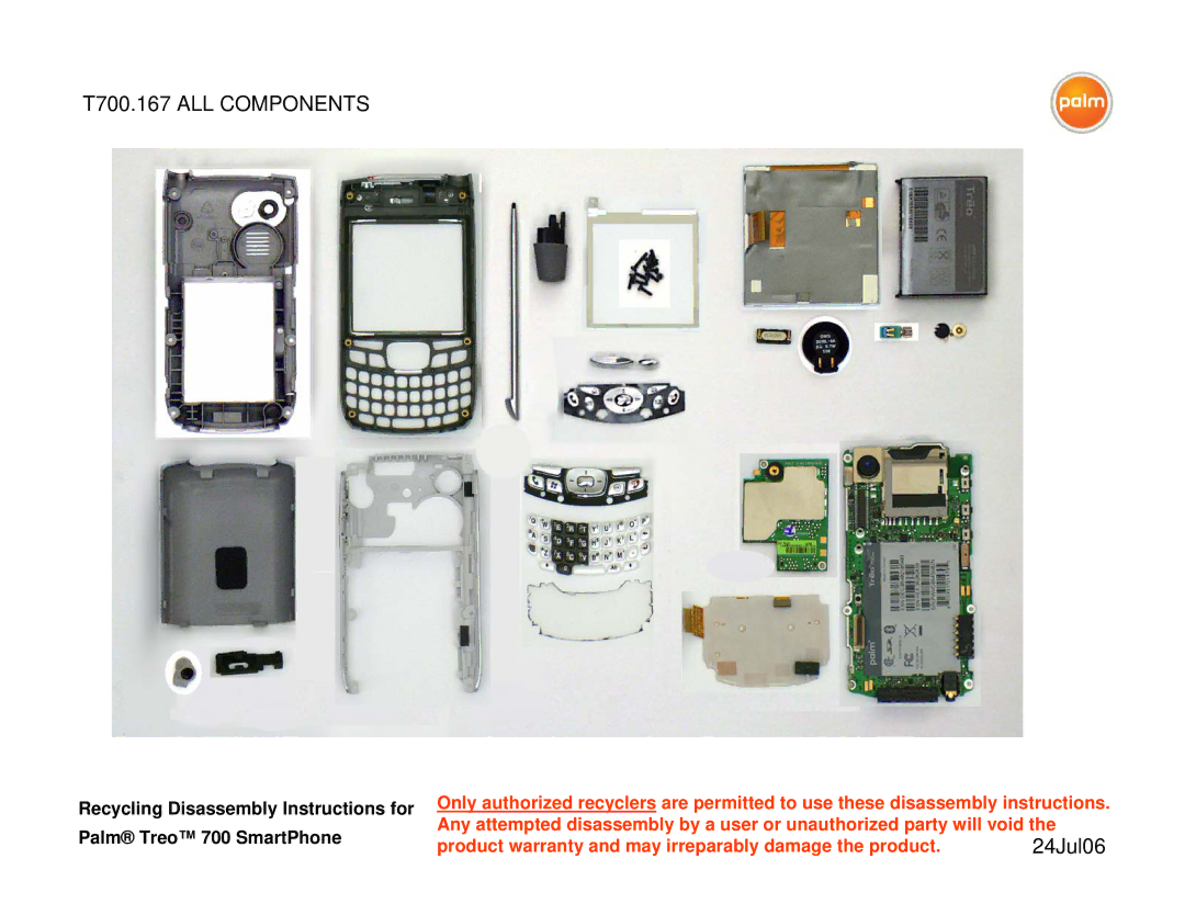 Palm 700P warranty T700.167 ALL Components 