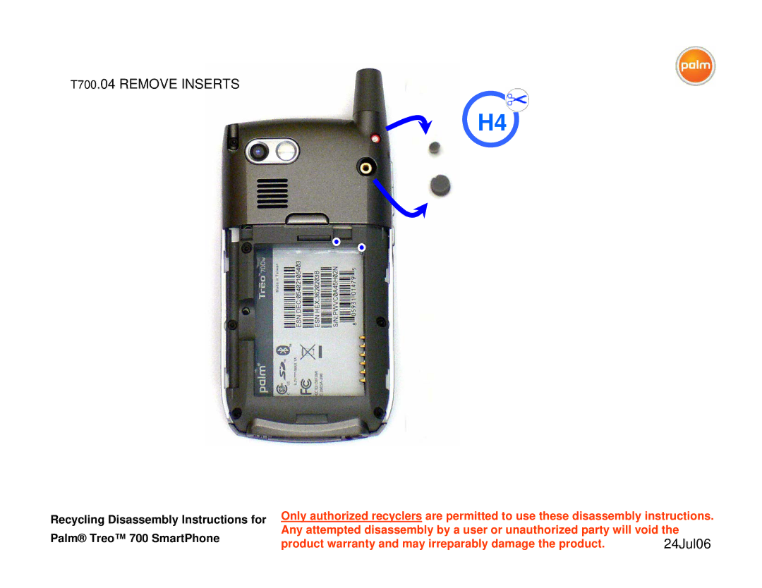 Palm 700P warranty T700.04 Remove Inserts 