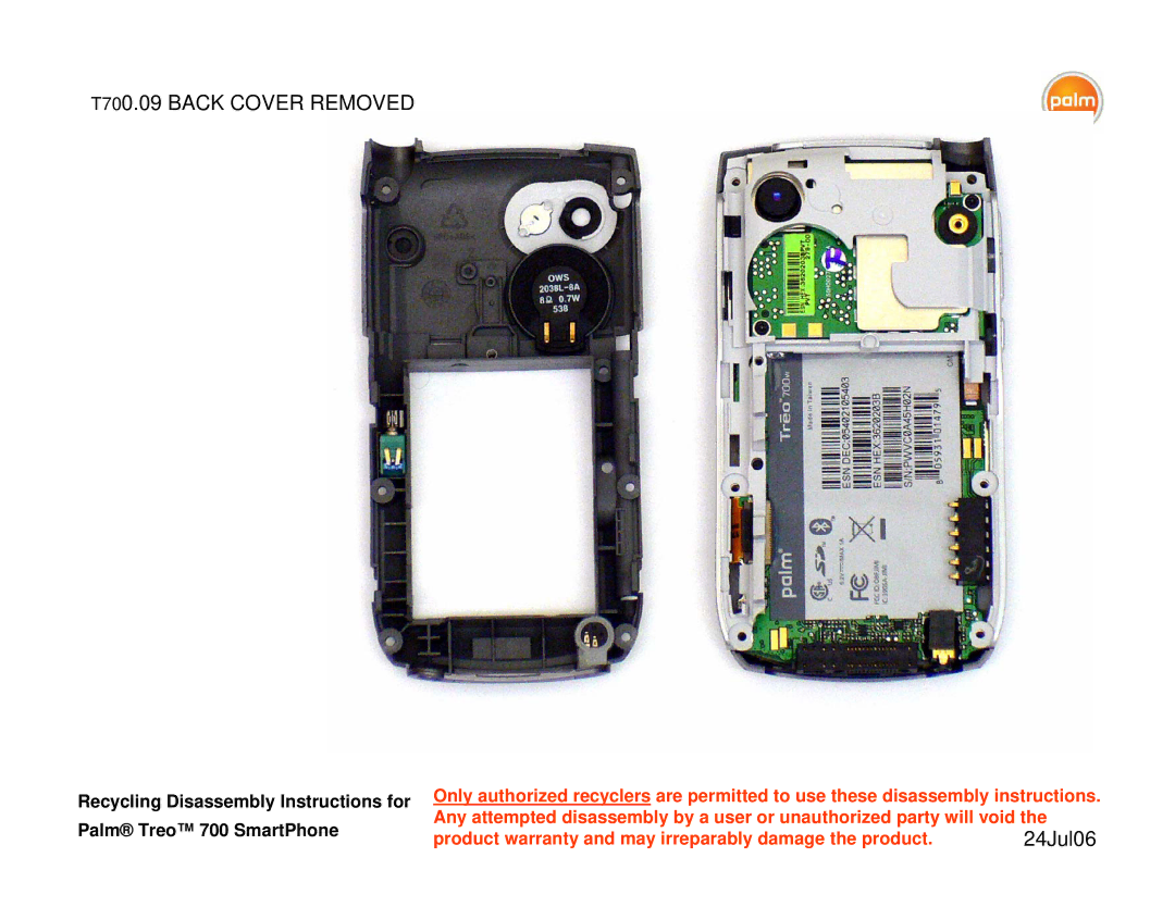 Palm 700P warranty T700.09 Back Cover Removed 