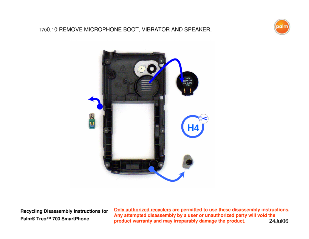 Palm 700P warranty T700.10 Remove Microphone BOOT, Vibrator and Speaker 