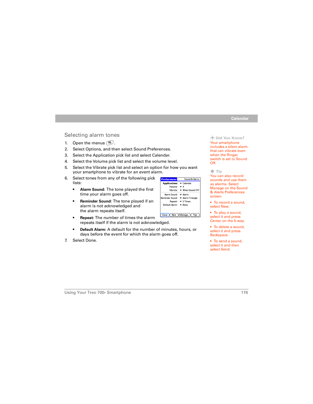 Palm 700P manual Selecting alarm tones 
