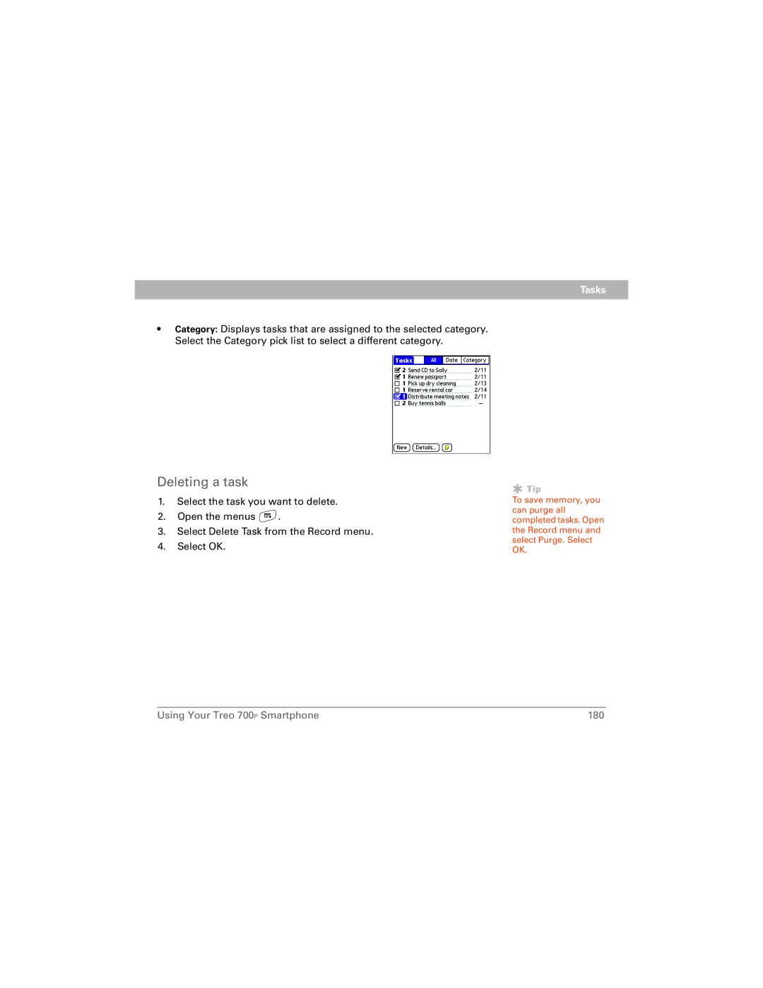 Palm 700P manual Deleting a task 