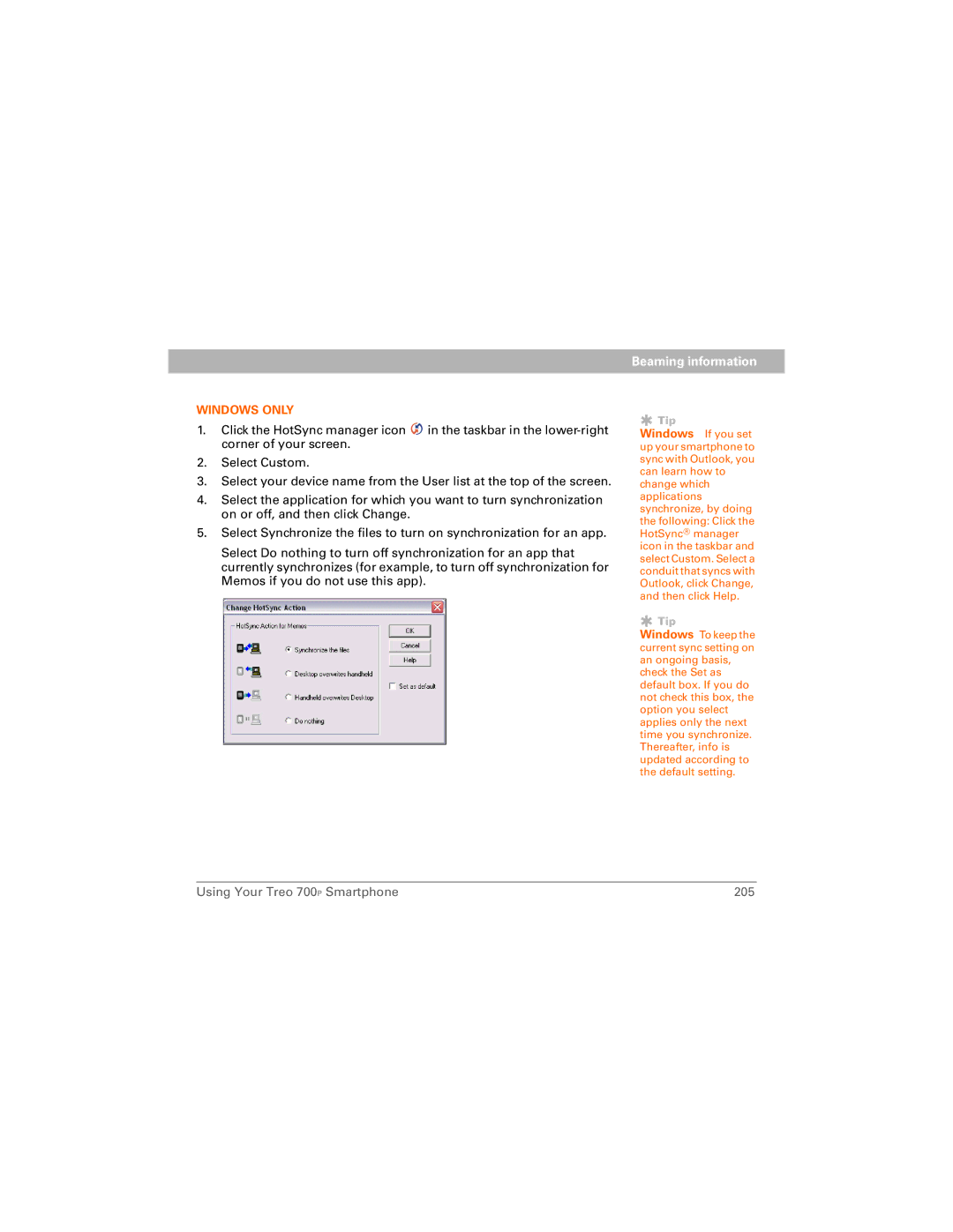 Palm manual Using Your Treo 700P Smartphone 205 