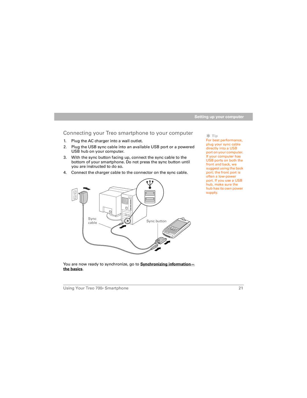 Palm 700P manual Connecting your Treo smartphone to your computer 