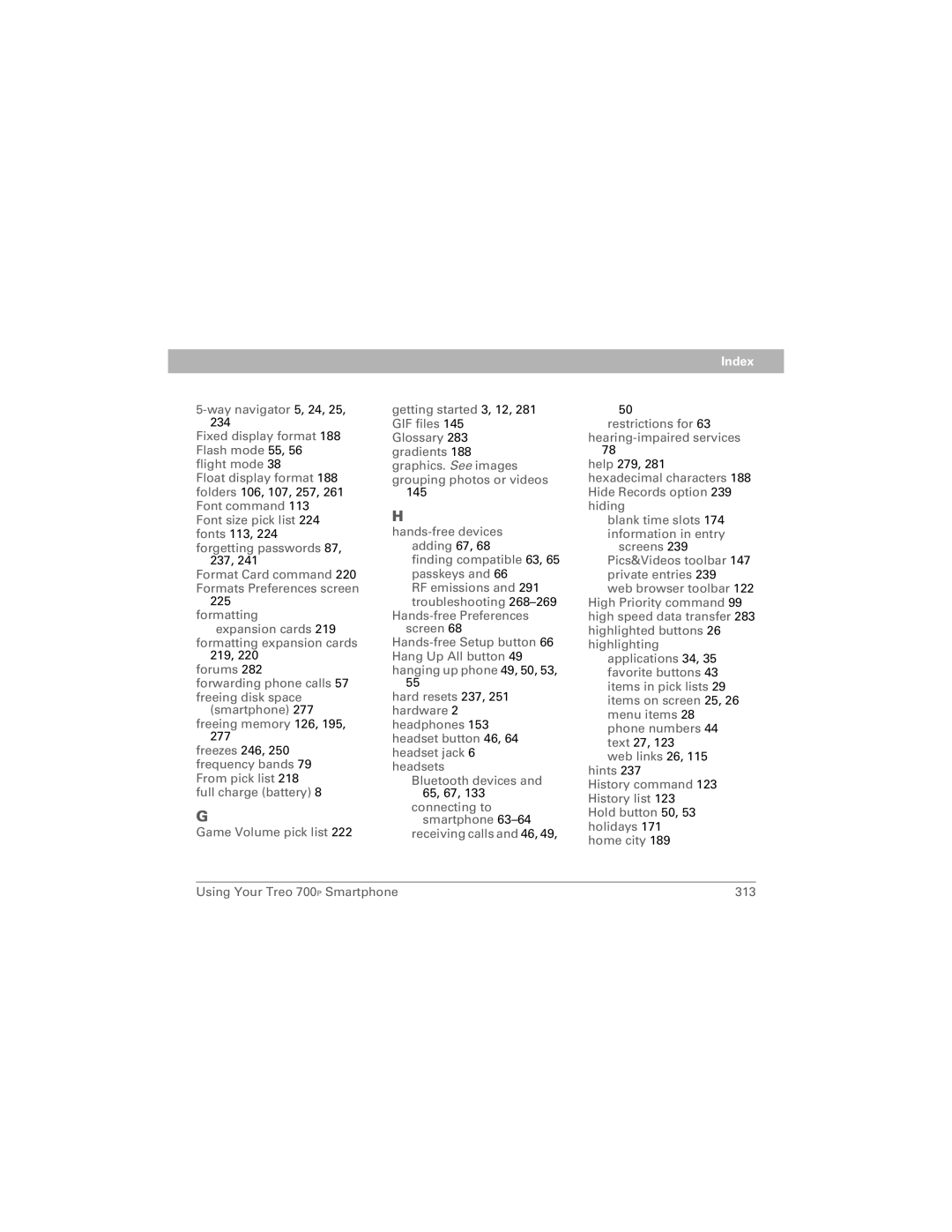 Palm 700P manual Format Card command 220 Formats Preferences screen 