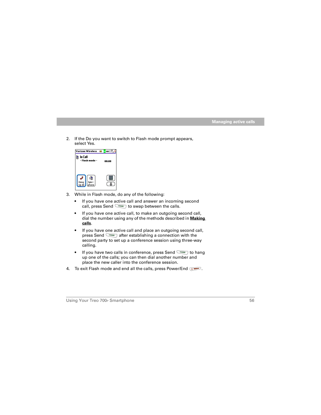 Palm 700P manual Managing active calls 