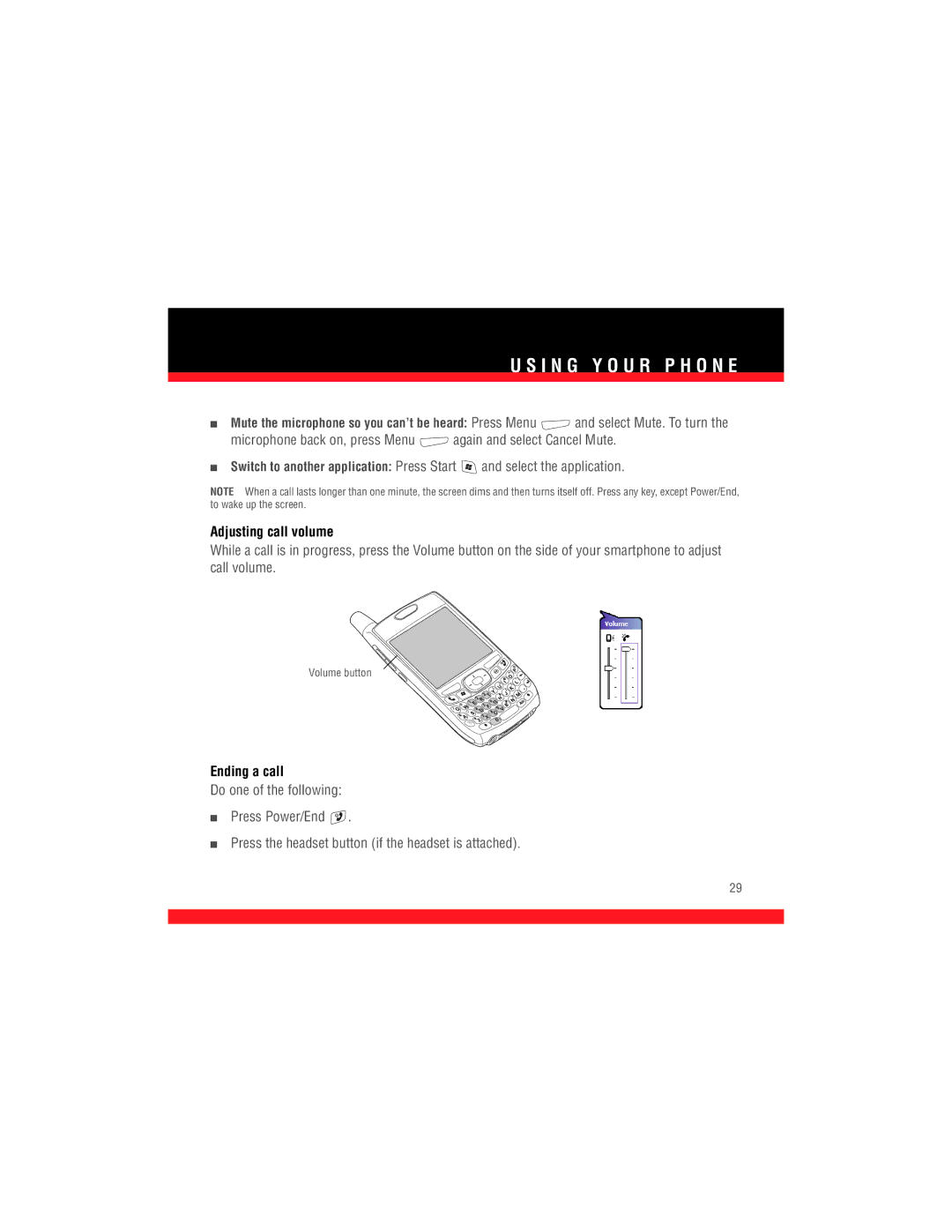 Palm 700w manual Adjusting call volume, Ending a call 