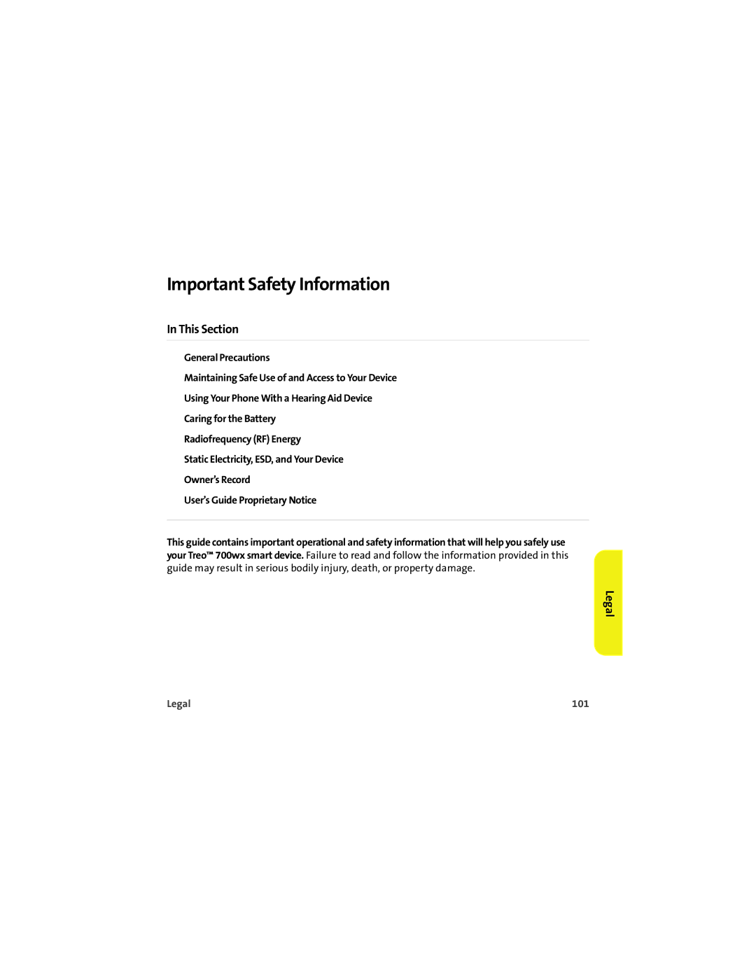 Palm 700wx manual Legal 101 