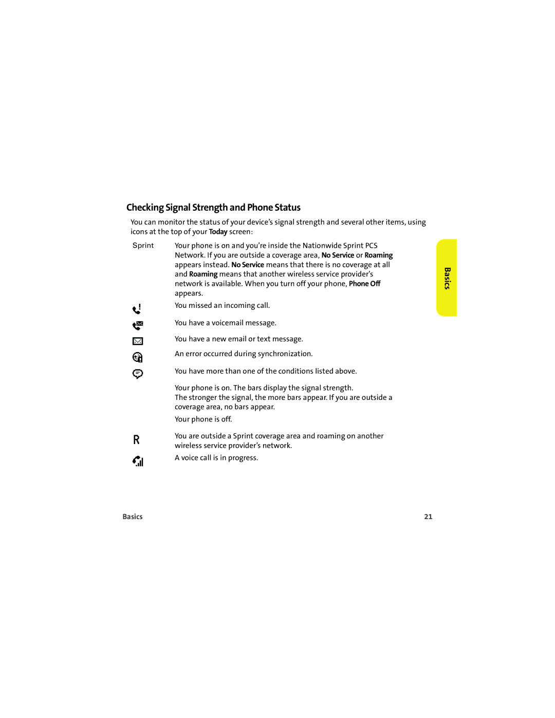 Palm 700wx manual Checking Signal Strength and Phone Status 