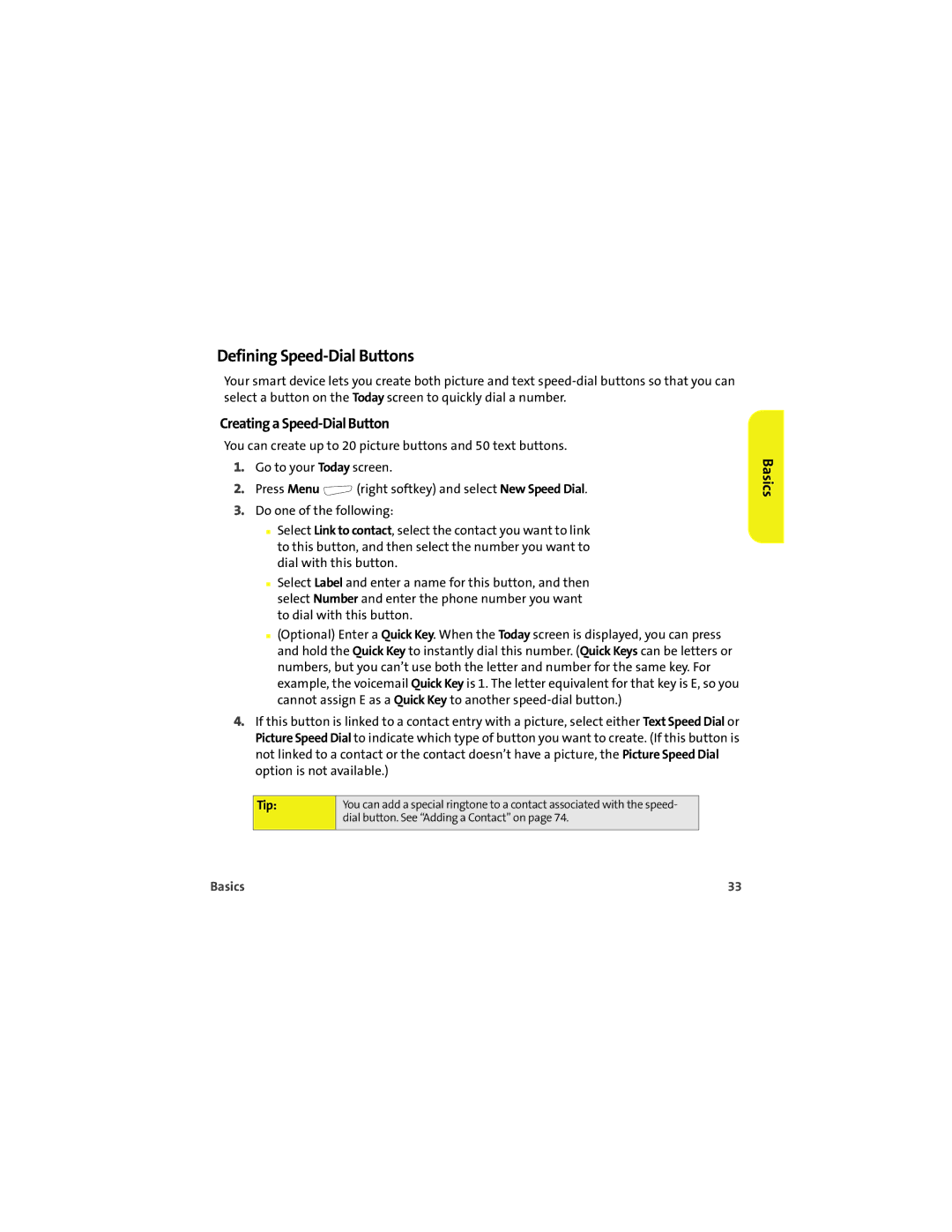 Palm 700wx manual Defining Speed-Dial Buttons, Creating a Speed-Dial Button 