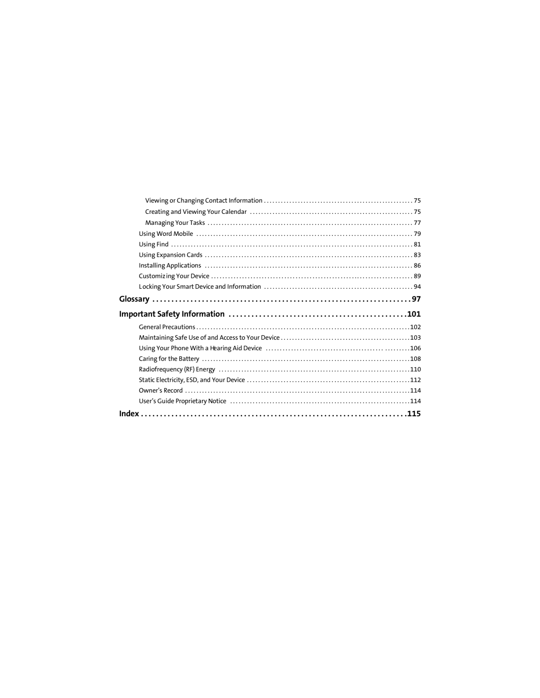 Palm 700wx manual Index 