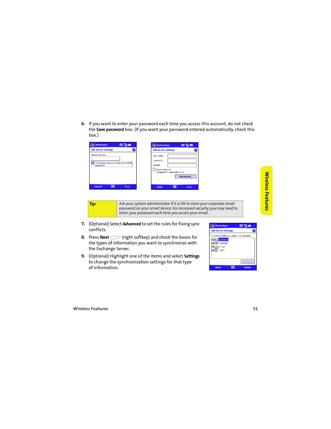 Palm 700wx manual Enter your password each time you access your email 