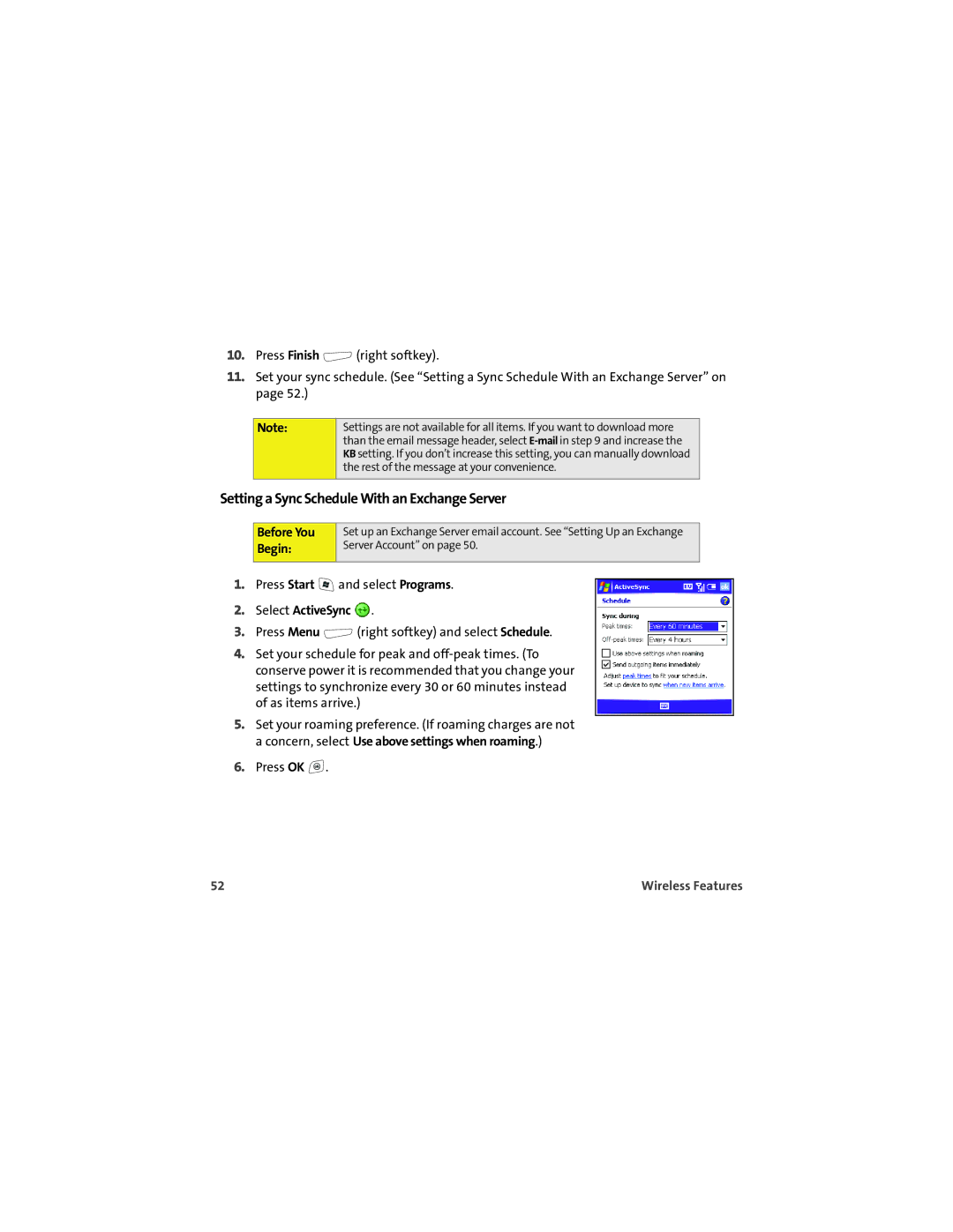 Palm 700wx manual Setting a Sync Schedule With an Exchange Server 