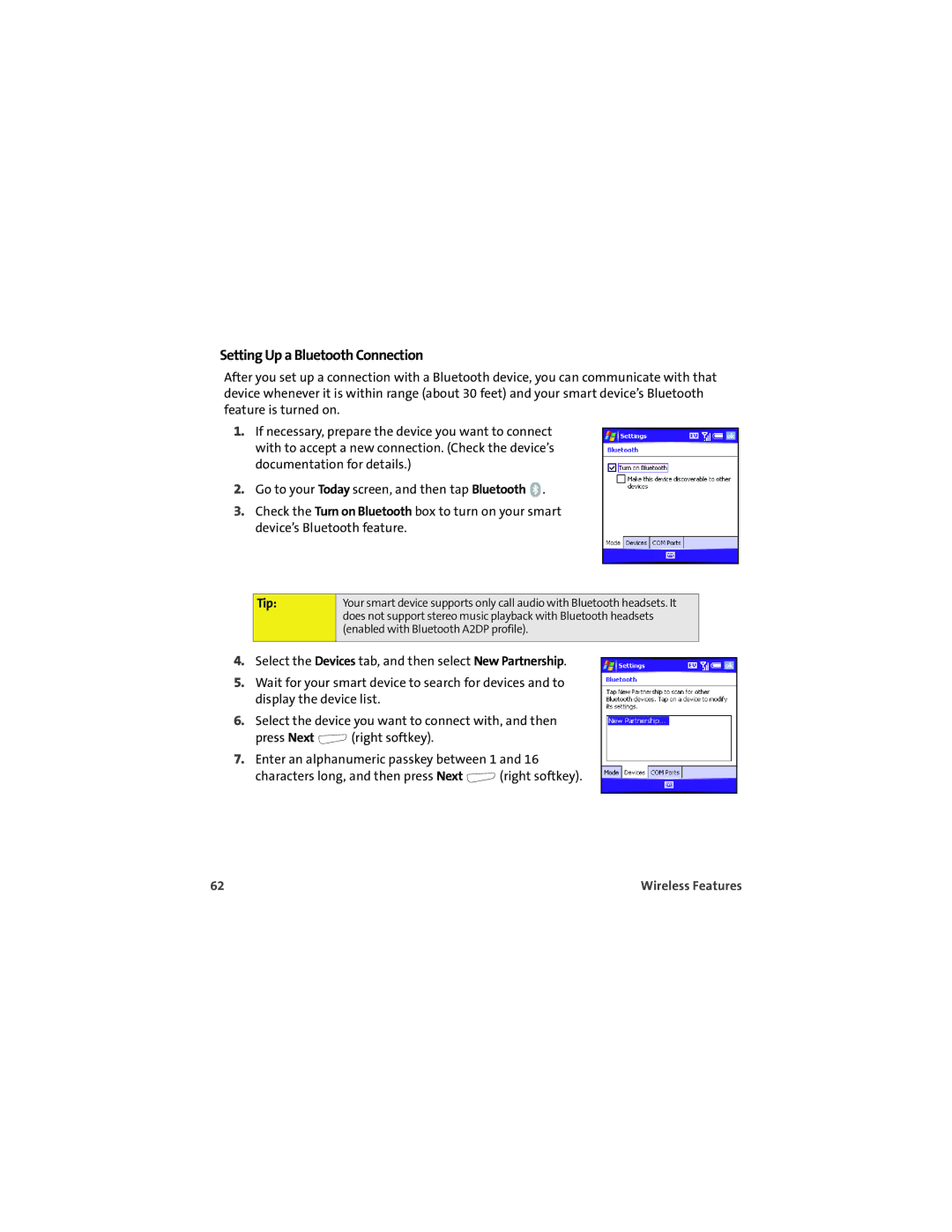 Palm 700wx manual Setting Up a Bluetooth Connection 