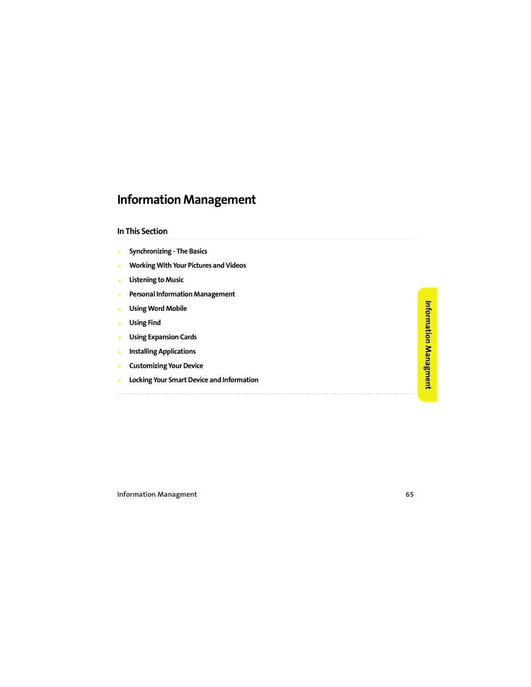 Palm 700wx manual Information Managment 