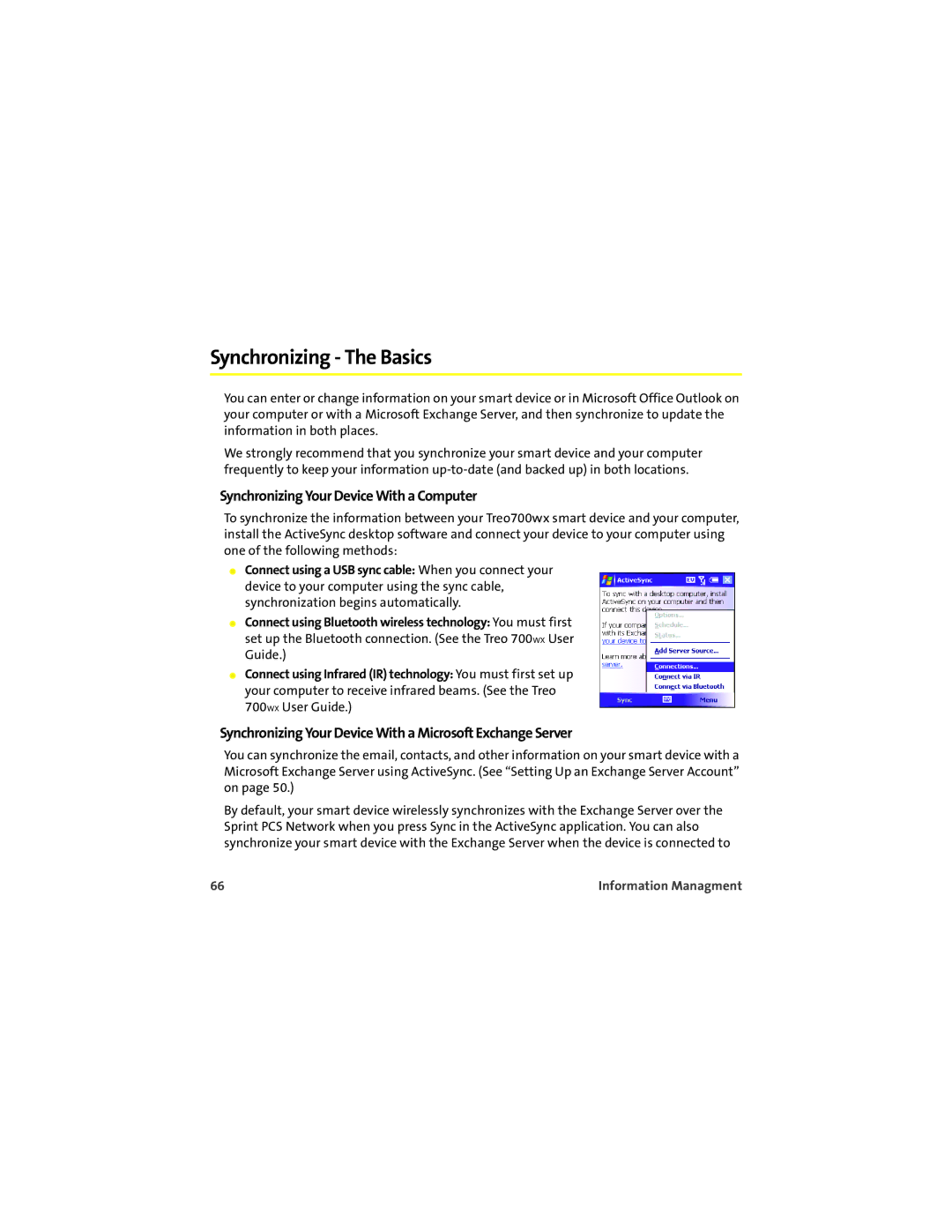 Palm 700wx manual Synchronizing The Basics, Synchronizing Your Device With a Computer 