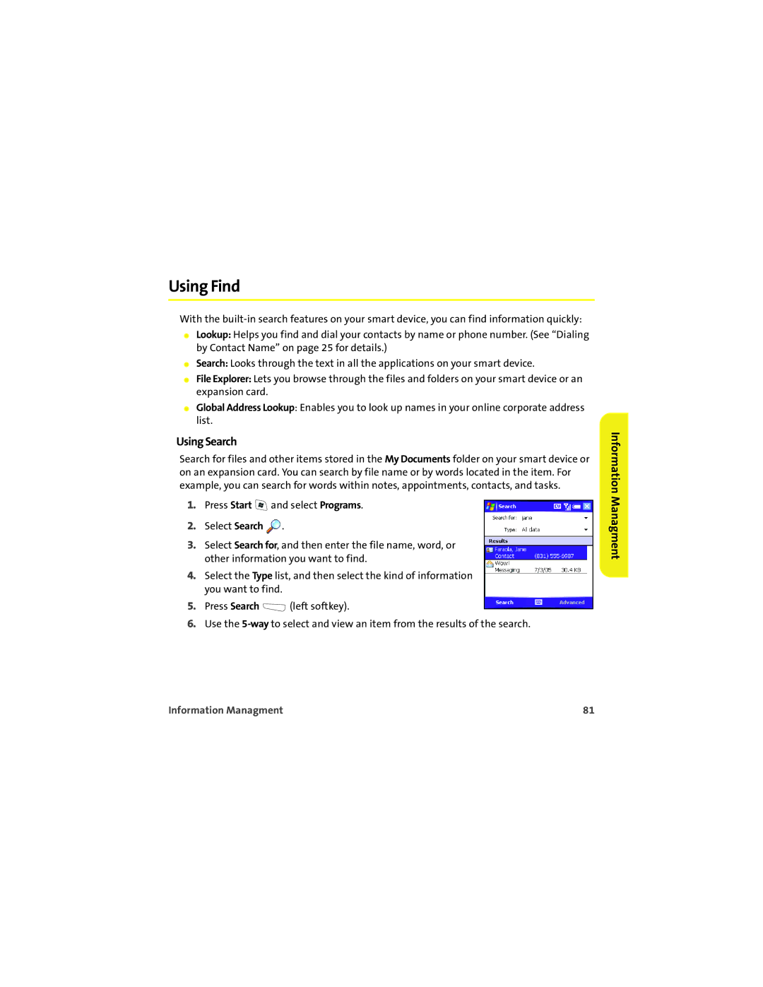 Palm 700wx manual Using Find, Using Search 