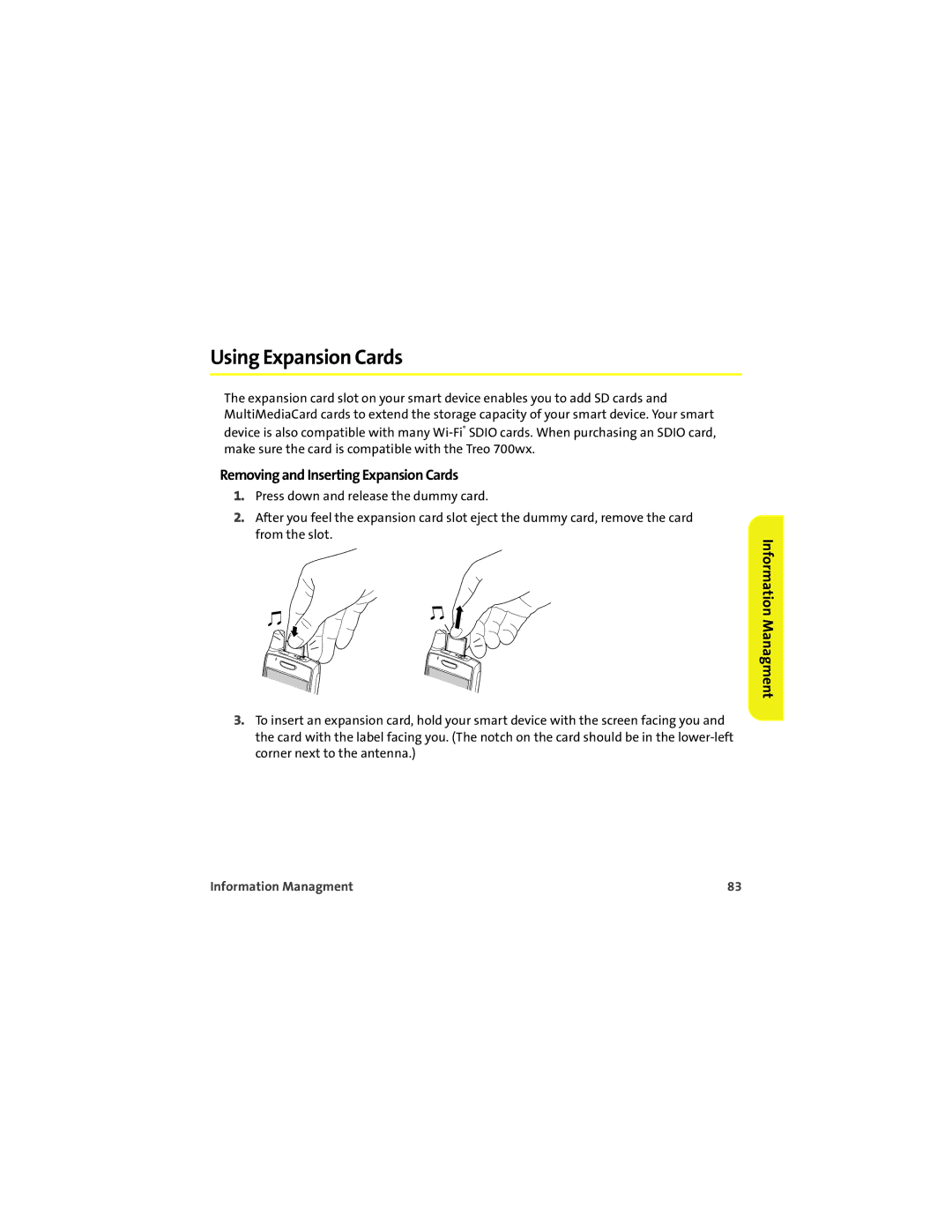 Palm 700wx manual Using Expansion Cards, Removing and Inserting Expansion Cards 