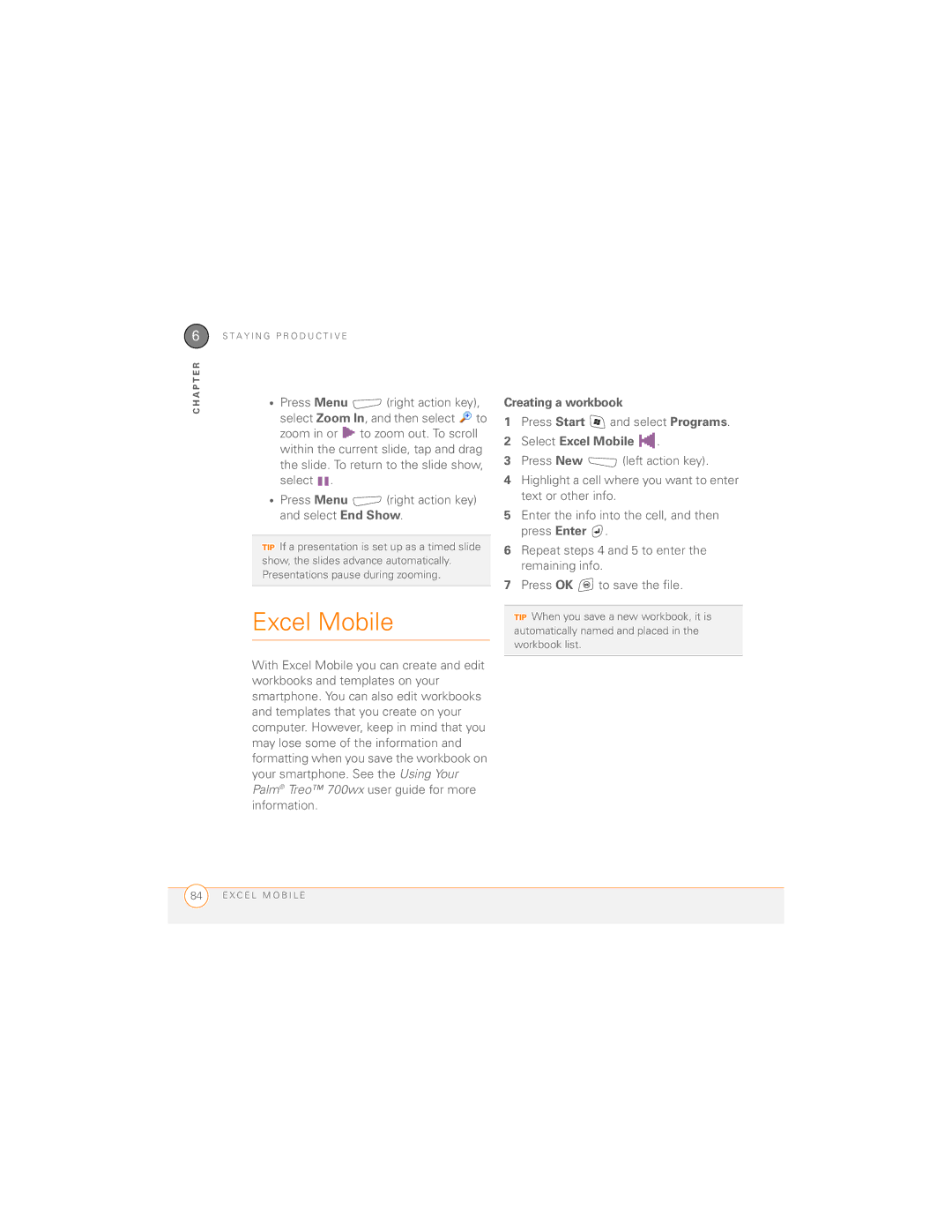 Palm 700wx manual Creating a workbook, Select Excel Mobile 