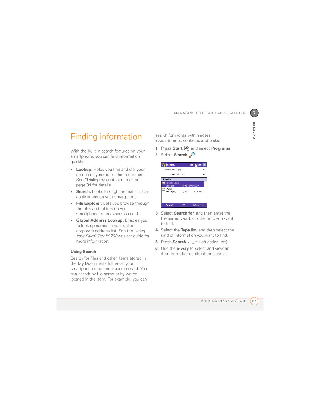 Palm 700wx manual Finding information 