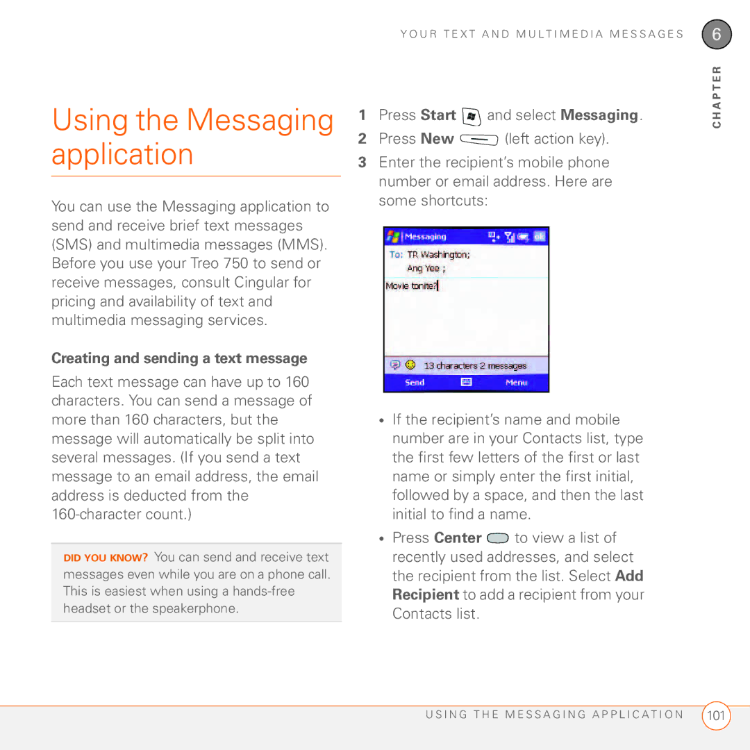 Palm 750 manual Using the Messaging application, Creating and sending a text message 