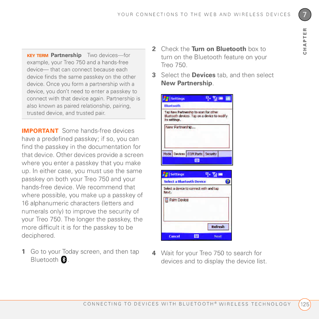 Palm 750 manual Select the Devices tab, and then select New Partnership 