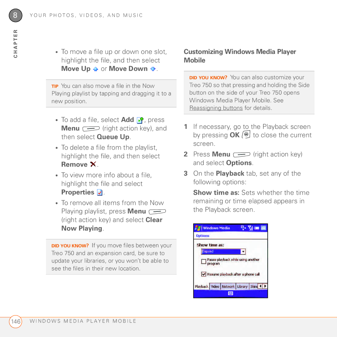 Palm 750 manual Customizing Windows Media Player Mobile 