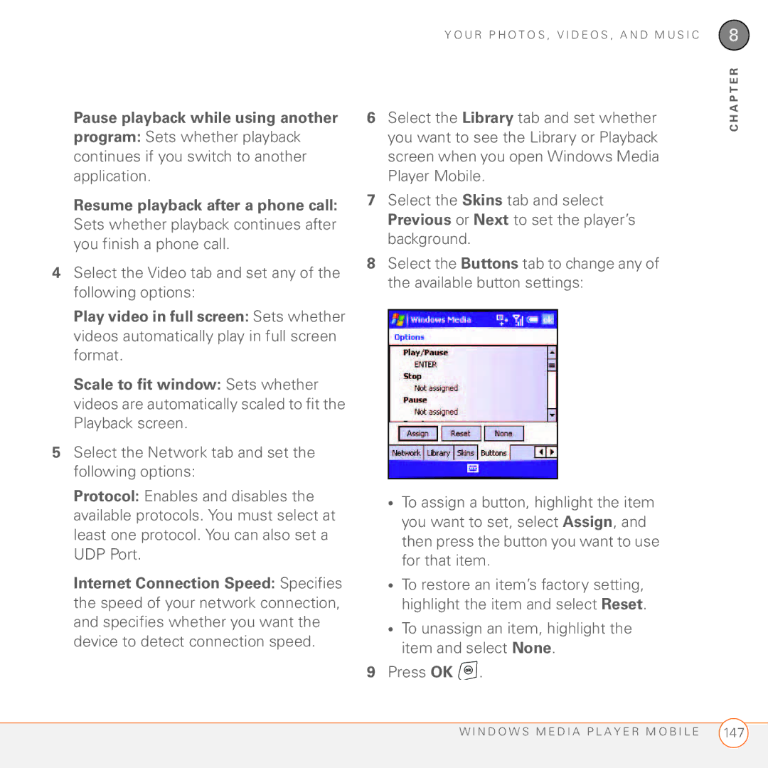 Palm 750 manual Continues if you switch to another application, Resume playback after a phone call 