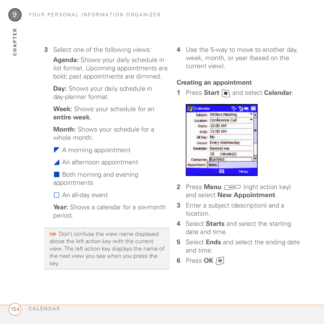 Palm 750 manual Select one of the following views, Creating an appointment 