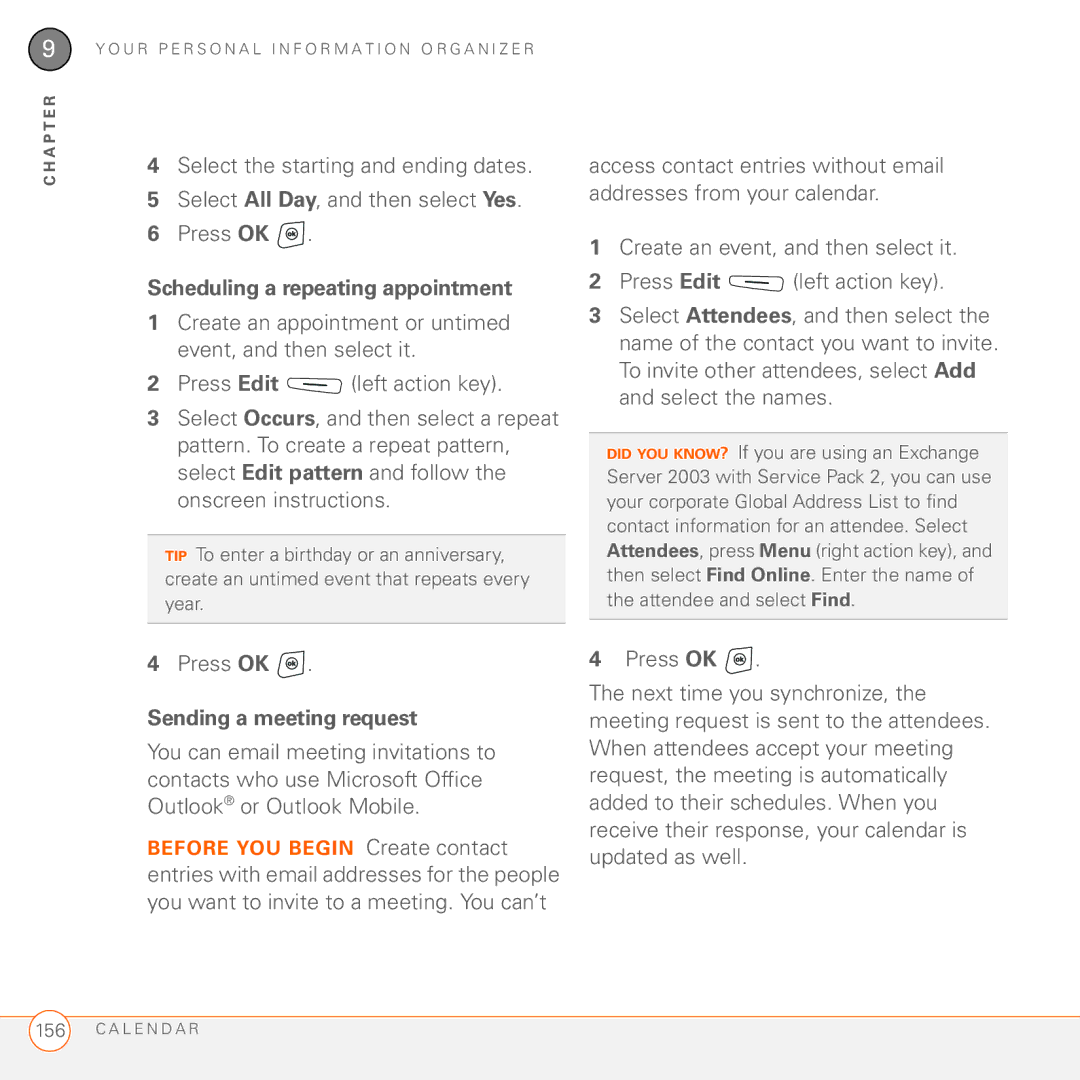 Palm 750 manual Scheduling a repeating appointment, Sending a meeting request 