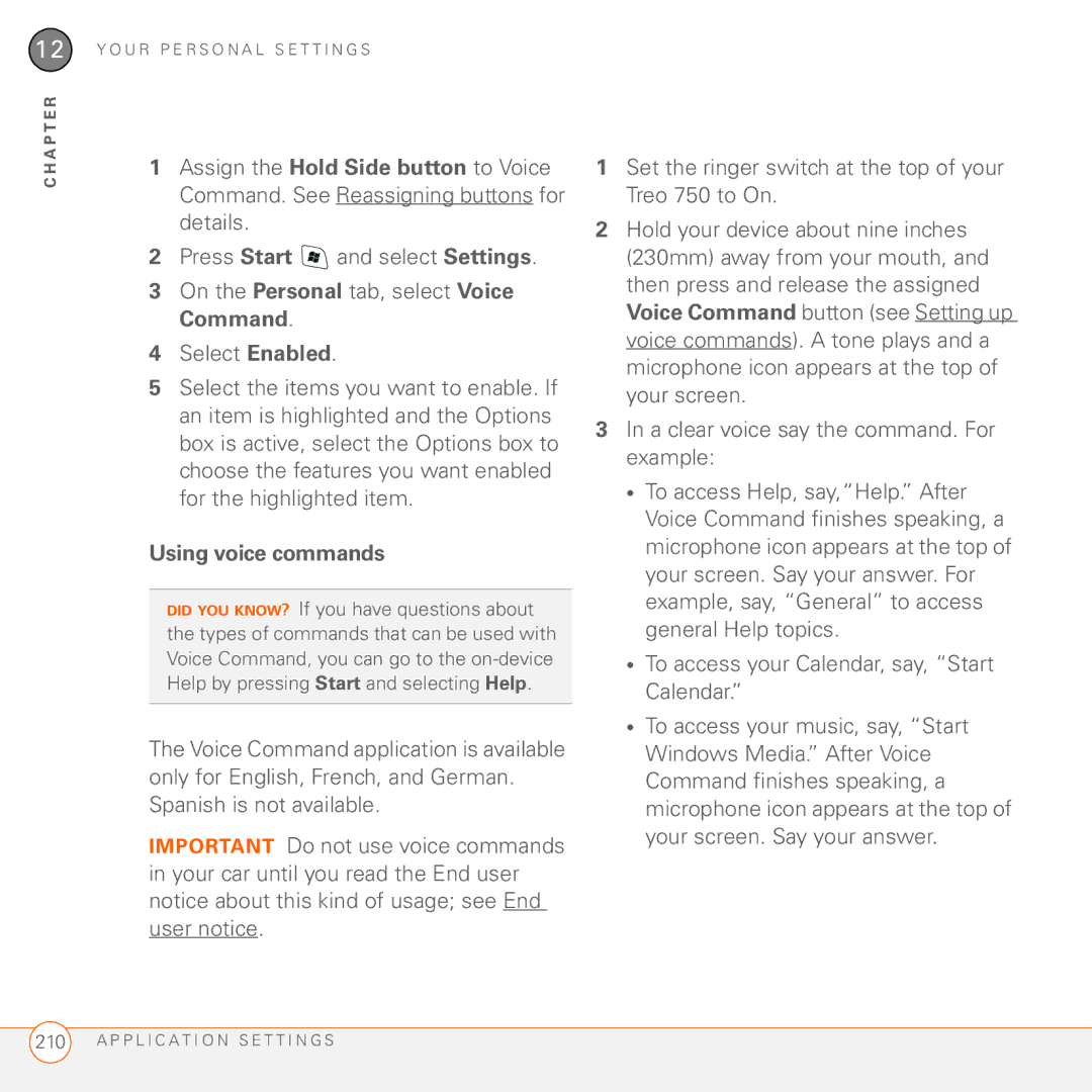 Palm 750 manual Using voice commands 