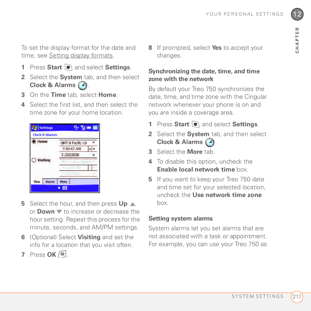 Palm 750 manual Press OK If prompted, select Yes to accept your changes, Setting system alarms 