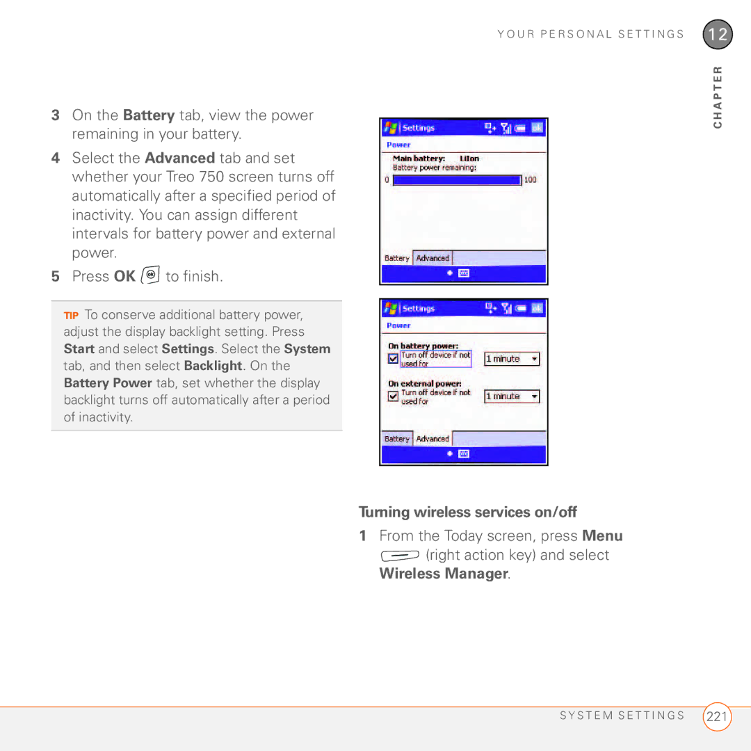 Palm 750 manual Turning wireless services on/off 