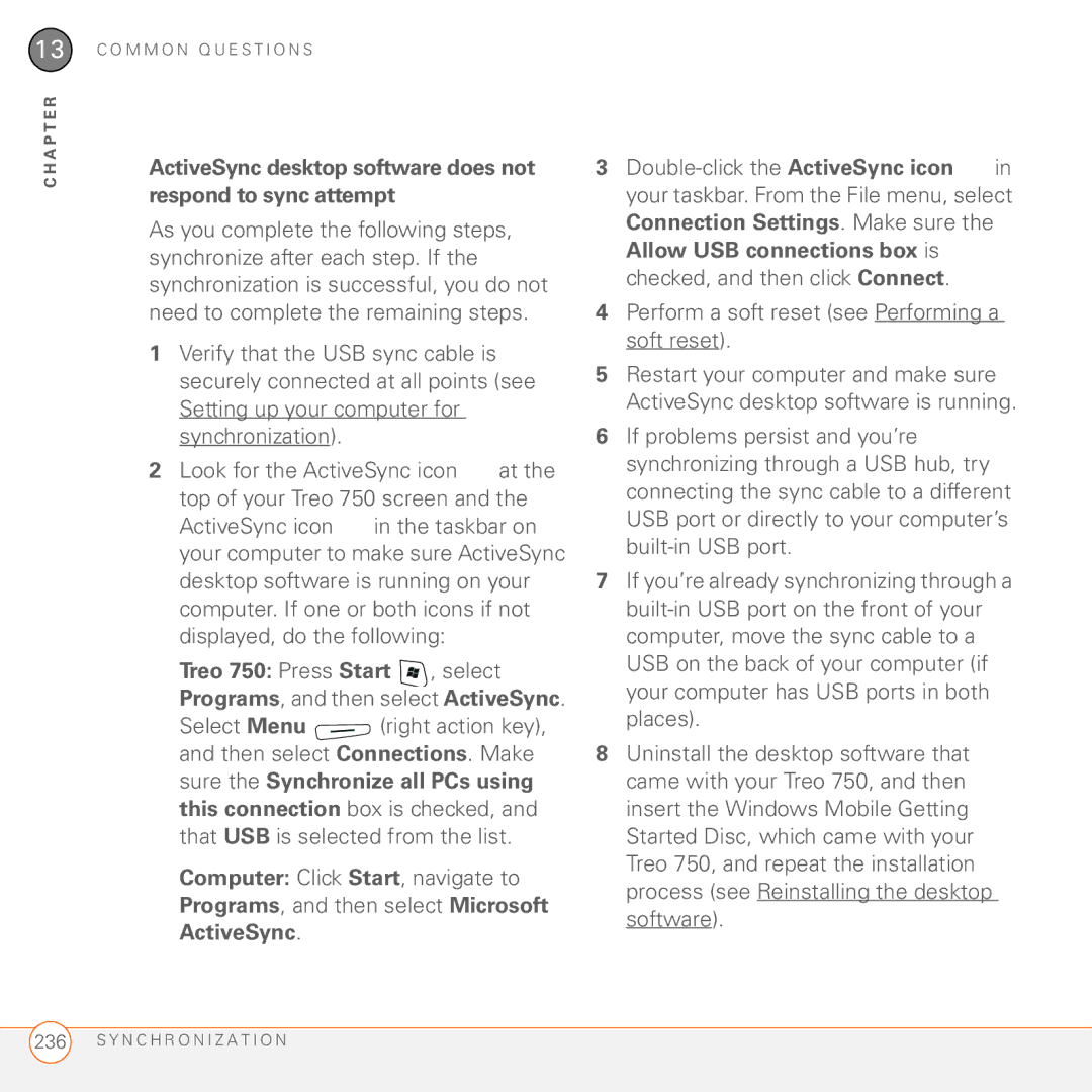 Palm 750 manual ActiveSync desktop software does not respond to sync attempt 