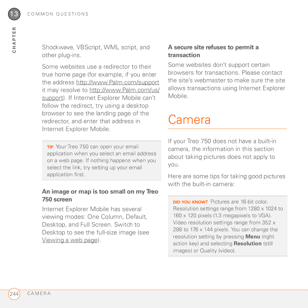 Palm manual Shockwave, VBScript, WML script, and other plug-ins, An image or map is too small on my Treo 750 screen 