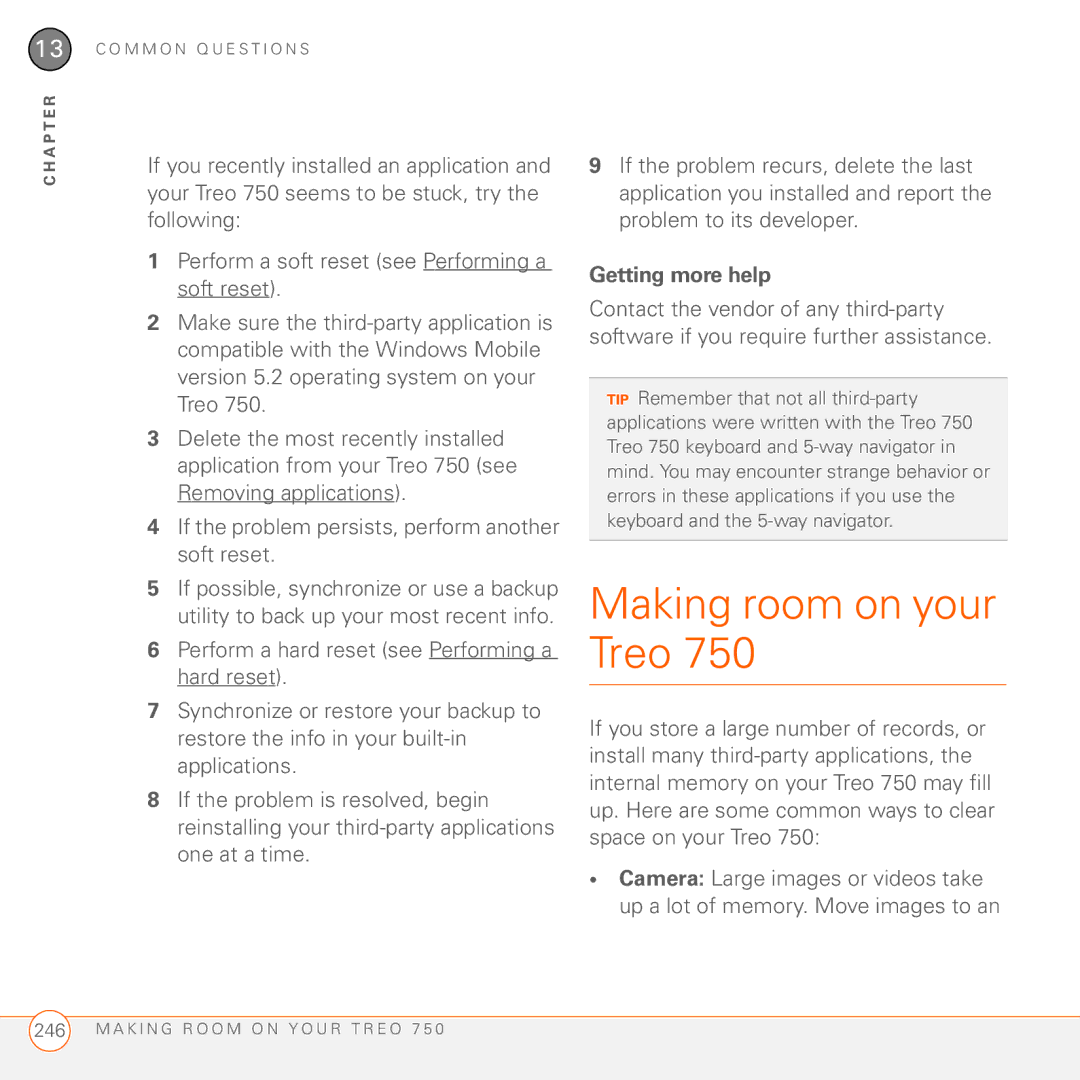 Palm 750 manual Making room on your Treo, Getting more help 