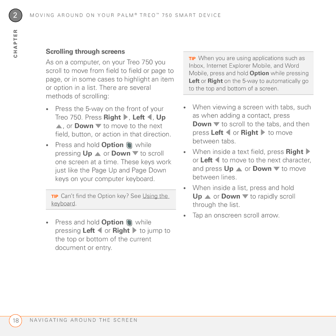 Palm 750 manual Scrolling through screens 
