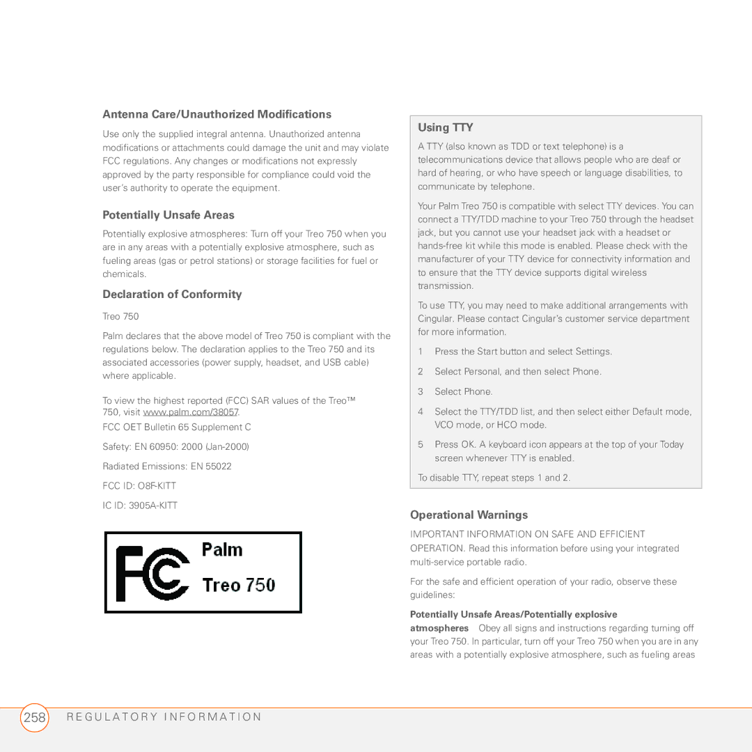 Palm 750 manual Antenna Care/Unauthorized Modifications 