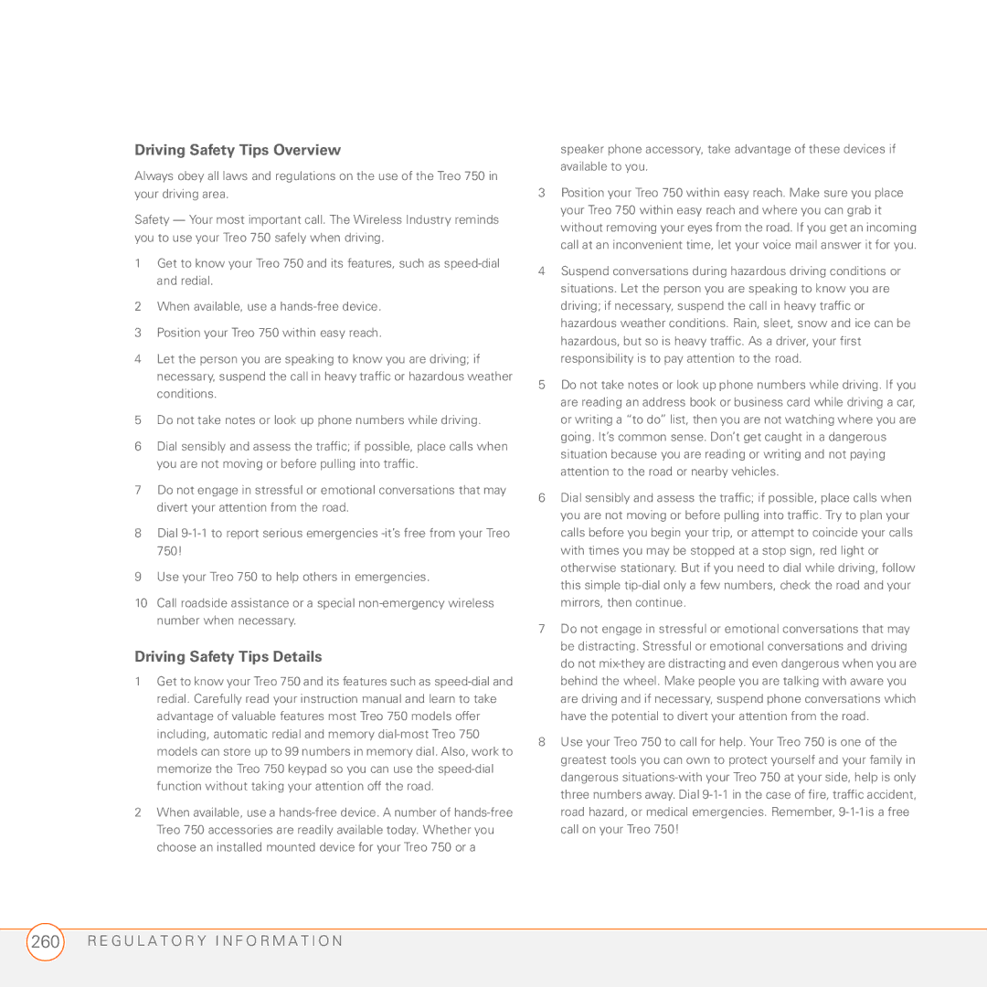 Palm 750 manual Driving Safety Tips Overview 