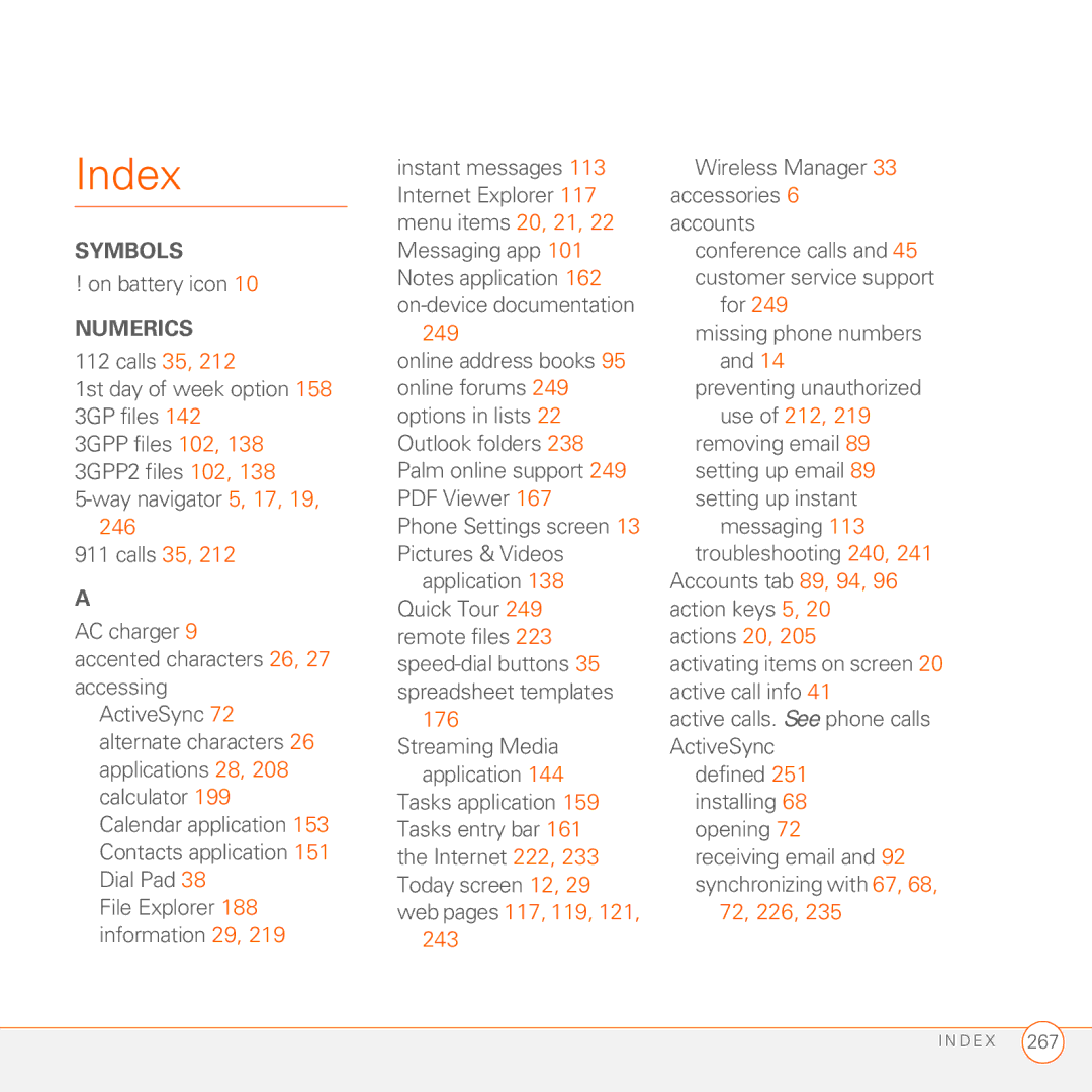 Palm 750 manual Index 