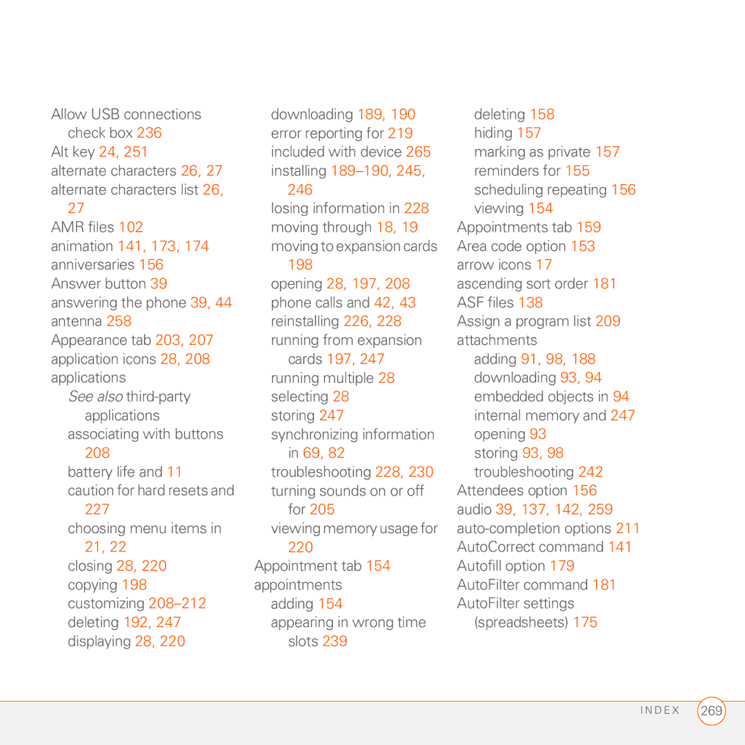 Palm 750 manual Installing 189-190, Animation 141, 173, 198, Opening 28, 197, Cards 197 Adding 91, 98, 208, 227, 220 