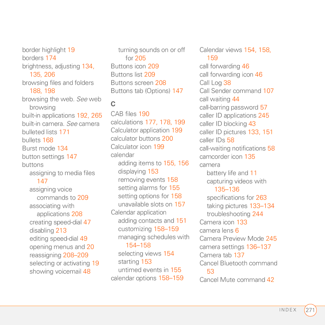 Palm 750 manual Border highlight 19 borders 174 brightness, adjusting, 135 