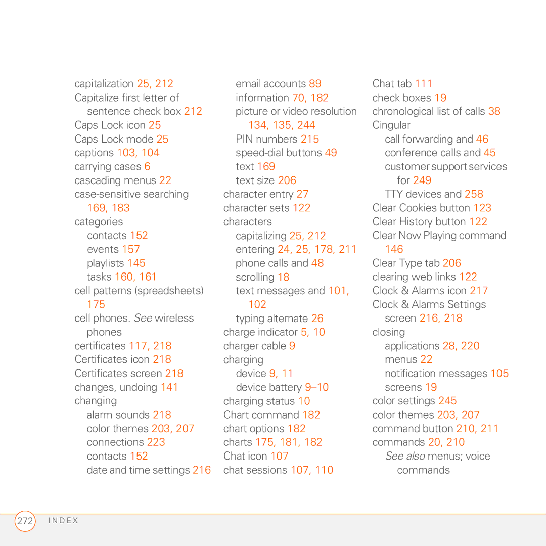 Palm 750 manual 134, 135, 169, Entering 24, 25, 178 146, Tasks 160, 175 102, Screen 216, Charts 175, 181 