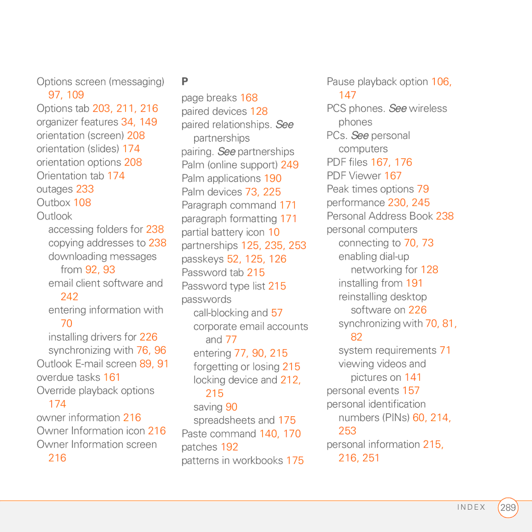 Palm 750 manual From 92, 174, 216, Saving 90 spreadsheets 