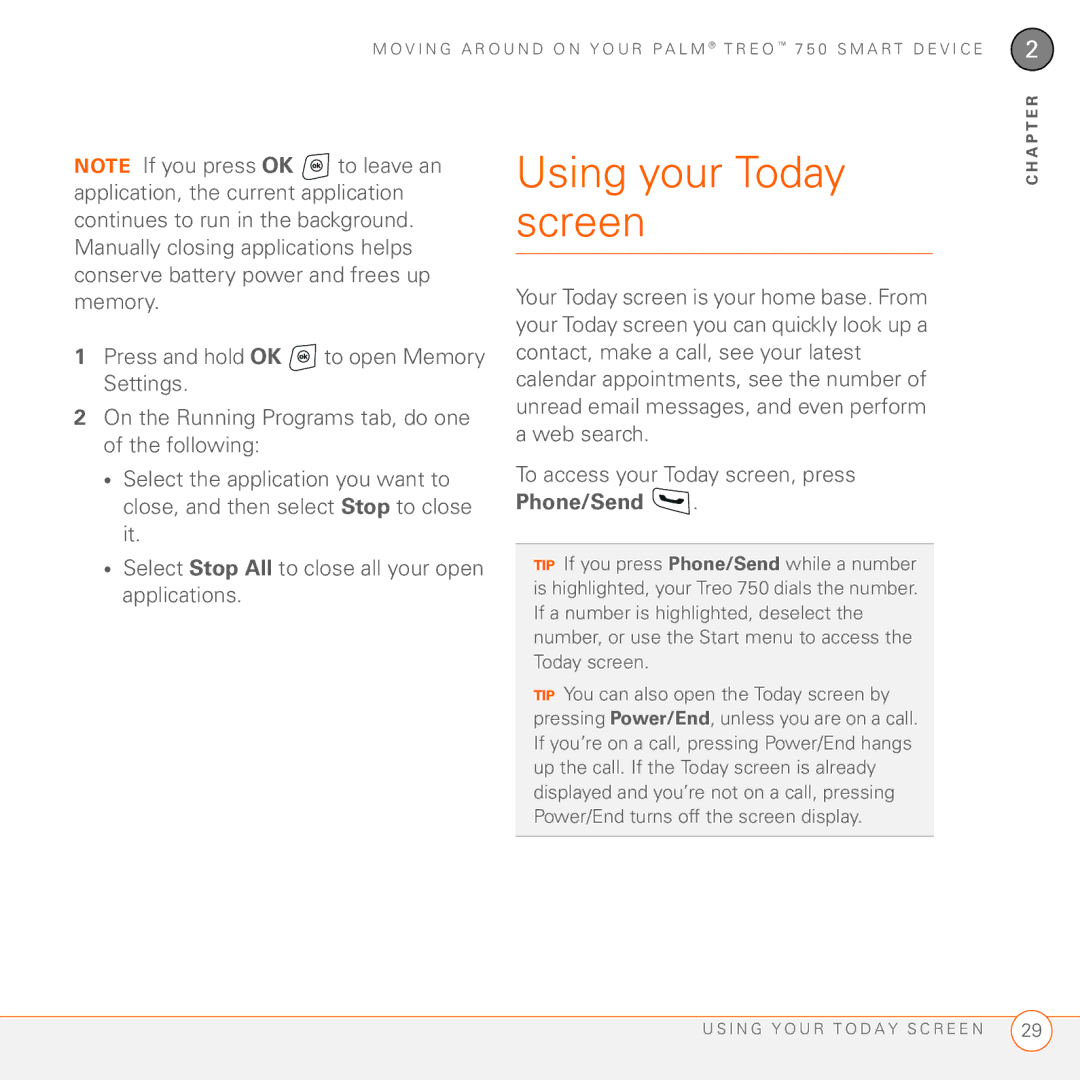 Palm 750 manual Using your Today screen 